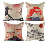 JOTOM Cushion Covers Decorative Square Throw Pillow Cover Sofa Car Pillowcase for Outdoor Home Bed Decor 45cm x 45cm,Set of 4 (Japanese Style B)
