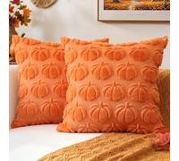 JOTOM Fall Cushion Covers 40x40cm Set of 2 Pumpkin Autumn Thanksgiving Decorative Throw Pillow Covers Soft Plush Faux Fur Pillow Case for Home Bedroom Couch Sofa Decor (Orange)