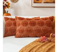 JOTOM Fall Cushion Covers 40x60cm Set of 2 Pumpkin Autumn Thanksgiving Decorative Throw Pillow Covers Soft Plush Faux Fur Pillow Case for Home Bedroom Couch Sofa Decor (Rust)