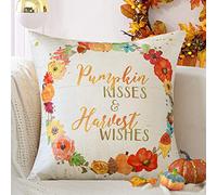 JOTOM Fall Cushion Covers 45x45cm Autumn Harvest Pumpkin Wreath Maple Leaf Outdoor Throw Pillow Covers 18x18 Inch Farmhouse Thanksgiving Decorative Pillowcases for Couch Sofa Home Car Decor (Wreath)