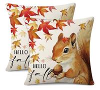 JOTOM Fall Cushion Covers 45x45cm Set of 2 Maple Leaf Autumn Thanksgiving Decorative Throw Pillow Covers 18x18 Inch Pillow Case for Home Bedroom Couch Sofa Decor (Maple Leaf Squirrel)
