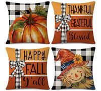 JOTOM Fall Cushion Covers 45x45cm Set of 4 Maple Leaf Pumpkin Autumn Thanksgiving Decorative Throw Pillow Covers 18x18 Inch Pillow Case for Home Bedroom Couch Sofa Decor (Pumpkin Scarecrow Orange)