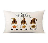JOTOM Fall Lumbar Cushion Covers 12x20 Inch Plaid Gnome Pumpkin Thanksgiving Throw Pillow Covers 30x50cm Autumn Maple Leaf Sunflower Decorative Pillowcase for Couch Sofa Farmhouse Decor (Check Dwarfs)