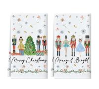 JOTOM Nutcracker Merry Christmas Kitchen Towels 45x65 cm Xmas Tree Winter Holiday Dish Towels for Kitchen Xmas Decoration Hand Towel Set of 2
