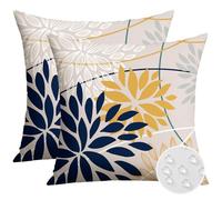 JOTOM Outdoor Cushion Covers 45x45 cm Set of 2 Flowers Waterproof Decorative Throw Pillow Covers Floral Square Pillowcases for Patio Sofa Couch Bench Tent Indoor Decoration Navy Blue Yellow