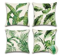 JOTOM Outdoor Decorative Cushion Covers 45x45cm Tropical Plants Waterproof Throw Pillow Covers Square Cushion Cover Garden Throw Pillow Case for Patio Couch Bench Tent Sofa Decor Set of 4 (Green Leaf)