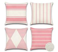 JOTOM Outdoor Waterproof Cushion Covers 45x45cm Premium Water Resistant Throw Pillow Covers Geometric Decorative Pillow Covers Set of 4 Garden Cushion Case for Couch Patio Bench Sofa Furniture (Pink)