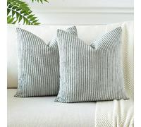 JOTOM Pack of 2 Corduroy Cushion Covers 40x40 cm Soft Striped Solid Decorative Throw Pillow Covers Square Cushion Pillow Cases for Couch Sofa Living Room Bed Home Boho Decor 16x16 Inch (Grey Blue)