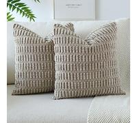 JOTOM Pack of 2 Corduroy Soft Striped Cushion Covers 40x40 cm 16x16 Inch Boho Decorative Throw Pillow Covers Square Cushion Case Home Decor Pillow Cases for Couch Sofa Living Room Bed (Taupe)