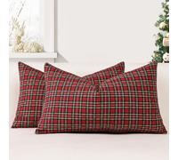 JOTOM Set of 2 Classic Plaids Cushion Covers 30x50 cm Christmas Scottish Tartan Plaid Soft Solid Decorative Throw Pillow Covers Home Decor Outdoor Cushion Case for Sofa Bedroom (Red)