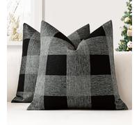JOTOM Set of 2 Classic Plaids Cushion Covers 40x40 cm Farmhouse Buffalo Check Soft solid Decorative Throw Pillow Covers Home Decor Outdoor Cushion Case for Sofa Bedroom (Black Grey)