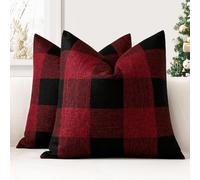 JOTOM Set of 2 Classic Plaids Cushion Covers 40x40 cm Farmhouse Buffalo Check Soft solid Decorative Throw Pillow Covers Home Decor Outdoor Cushion Case for Sofa Bedroom (Black Red)