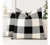 JOTOM Set of 2 Classic Plaids Cushion Covers 40x40 cm Farmhouse Buffalo Check Soft solid Decorative Throw Pillow Covers Home Decor Outdoor Cushion Case for Sofa Bedroom (Black)