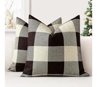 JOTOM Set of 2 Classic Plaids Cushion Covers 40x40 cm Farmhouse Buffalo Check Soft solid Decorative Throw Pillow Covers Home Decor Outdoor Cushion Case for Sofa Bedroom (Brown)