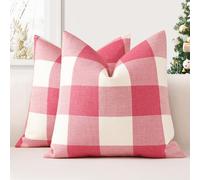 JOTOM Set of 2 Classic Plaids Cushion Covers 40x40 cm Farmhouse Buffalo Check Soft solid Decorative Throw Pillow Covers Home Decor Outdoor Cushion Case for Sofa Bedroom (Pink)
