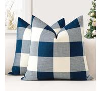 JOTOM Set of 2 Classic Plaids Cushion Covers 40x40 cm Farmhouse Buffalo Check Soft solid Decorative Throw Pillow Covers Home Decor Outdoor Cushion Case for Sofa Bedroom (Navy Blue)