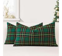 JOTOM Set of 2 Classic Plaids Cushion Covers 40x60 cm Christmas Scottish Tartan Plaid Soft Solid Decorative Throw Pillow Covers Home Decor Outdoor Cushion Case for Sofa Bedroom (Green Black)