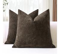 JOTOM Set of 2 Cushion Covers 45x45 cm Soft Chenille Brown Decorative Throw Pillow Covers 18x18 Inch Square Cushion Case Solid Pillowcases for Couch Sofa Living Room Bed Home Decor (Brown)