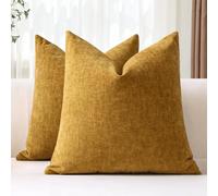 JOTOM Set of 2 Cushion Covers 45x45 cm Soft Chenille Gold Yellow Decorative Throw Pillow Covers 18x18 Inch Square Cushion Case Solid Pillowcases for Couch Sofa Living Room Bed Home Decor (Gold Yellow)