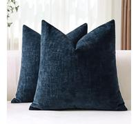 JOTOM Set of 2 Cushion Covers 45x45 cm Soft Chenille Navy Blue Decorative Throw Pillow Covers 18x18 Inch Square Cushion Case Solid Pillowcases for Couch Sofa Living Room Bed Home Decor (Navy Blue)