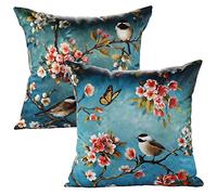 JOTOM Set of 2 Decorative Cushion Covers 45x45cm Square Blossom Throw Pillow Covers Birds Branches Couch Pillowcase Sofa Home Car Decorative Throw Pillow Case Animal Cushion Covers 45 x 45cm (Birds)