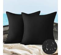 JOTOM Set of 2 Outdoor Waterproof Cushion Covers 45x45 cm Water Resistant Black Pillow Covers 18x18 Inch Garden Cushion Cover Throw Pillowcase for Bed Sofa Furniture Patio Couch Decor (Black)