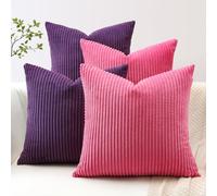 JOTOM Set of 4 Corduroy Striped Soft Cushion Covers 45x45 cm Boho Decorative Throw Pillow Covers Square Pillowcase Couch Home Decor Pillow Covers for Sofa Bedroom (Hot Pink Purple)