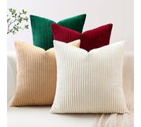 JOTOM Set of 4 Corduroy Striped Soft Cushion Covers 50x50 cm Boho Decorative Throw Pillow Covers Square Pillowcase Couch Home Decor Pillow Covers for Sofa Bedroom (Cream Beige Camel)