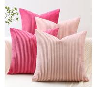 JOTOM Set of 4 Corduroy Striped Soft Cushion Covers 60x60 cm Boho Decorative Throw Pillow Covers Square Pillowcase Couch Home Decor Pillow Covers for Sofa Bedroom (Pink Hot Pink)