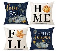 JOTOM Set of 4 Fall Throw Pillow Covers 18x18 Inch Pumpkin Autumn Thanksgiving Cushion Covers 45X45cm Farmhouse Home Decorative Couch Outdoor Pillow Cases for Sofa Bed Living Room Car Decor (Autumn)