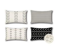 JOTOM Set of 4 Outdoor Cushion Covers 30x50 cm Waterproof Decorative Throw Pillow Covers 12x20 Inch Modern Geometric Sofa Indoor Bed Decor Cushion Cases for Patio Garden Porch Bench (Black)
