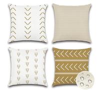 JOTOM Set of 4 Outdoor Cushion Covers 40x40 cm Waterproof Decorative Throw Pillow Covers 16x16 Inch Modern Geometric Sofa Indoor Bed Decor Cushion Cases for Patio Garden Porch Bench (Khaki)