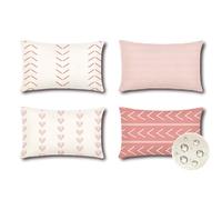 JOTOM Set of 4 Outdoor Cushion Covers 40x60 cm Waterproof Decorative Throw Pillow Covers 16x24 Inch Modern Geometric Sofa Indoor Bed Decor Cushion Cases for Patio Garden Porch Bench (Pink)