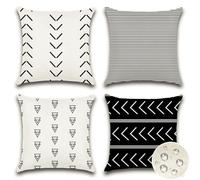 JOTOM Set of 4 Outdoor Cushion Covers 45x45 cm Waterproof Decorative Throw Pillow Covers 18x18 Inch Modern Geometric Sofa Indoor Bed Decor Cushion Cases for Patio Garden Porch Bench (Black)