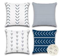 JOTOM Set of 4 Outdoor Cushion Covers 50x50 cm Waterproof Decorative Throw Pillow Covers 20x20 Inch Modern Geometric Sofa Indoor Bed Decor Cushion Cases for Patio Garden Porch Bench (Navy Blue)