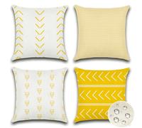 JOTOM Set of 4 Outdoor Cushion Covers 50x50 cm Waterproof Decorative Throw Pillow Covers 20x20 Inch Modern Geometric Sofa Indoor Bed Decor Cushion Cases for Patio Garden Porch Bench (Yellow)