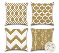 JOTOM Set of 4 Outdoor Decorative Cushion Covers 40x40 cm Modern Geometric Waterproof Throw Pillow Covers 16x16 Inch Sofa Indoor Bed Decor Cushion Cases for Patio Garden Porch Bench (Khaki)