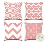 JOTOM Set of 4 Outdoor Decorative Cushion Covers 40x40 cm Modern Geometric Waterproof Throw Pillow Covers 16x16 Inch Sofa Indoor Bed Decor Cushion Cases for Patio Garden Porch Bench (Pink)