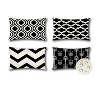 JOTOM Set of 4 Outdoor Decorative Cushion Covers 40x60 cm Modern Geometric Waterproof Throw Pillow Covers 16x24 Inch Sofa Indoor Bed Decor Cushion Cases for Patio Garden Porch Bench (Black)