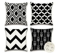 JOTOM Set of 4 Outdoor Decorative Cushion Covers 45x45 cm Modern Geometric Waterproof Throw Pillow Covers 18x18 Inch Sofa Indoor Bed Decor Cushion Cases for Patio Garden Porch Bench (Black)