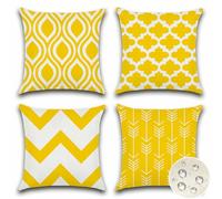 JOTOM Set of 4 Outdoor Decorative Cushion Covers 50x50 cm Modern Geometric Waterproof Throw Pillow Covers 20x20 Inch Sofa Indoor Bed Decor Cushion Cases for Patio Garden Porch Bench (Yellow)