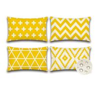 JOTOM Set of 4 Waterproof Cushion Covers 30x50 cm Outdoor Throw Pillow Covers 12x20 Inch Modern Geometric Decorative Pillow Cases for Patio Garden Porch Bench Sofa Indoor Bed (Yellow)