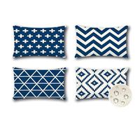 JOTOM Set of 4 Waterproof Cushion Covers 30x50 cm Outdoor Throw Pillow Covers 12x20 Inch Modern Geometric Decorative Pillow Cases for Patio Garden Porch Bench Sofa Indoor Bed (Navy Blue)