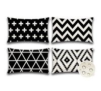 JOTOM Set of 4 Waterproof Cushion Covers 30x50 cm Outdoor Throw Pillow Covers 12x20 Inch Modern Geometric Decorative Pillow Cases for Patio Garden Porch Bench Sofa Indoor Bed (Black)