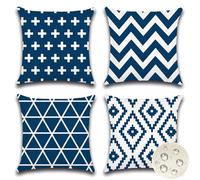 JOTOM Set of 4 Waterproof Cushion Covers 40x40 cm Outdoor Throw Pillow Covers 16x16 Inch Modern Geometric Decorative Pillow Cases for Patio Garden Porch Bench Sofa Indoor Bed (Navy Blue)