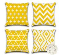 JOTOM Set of 4 Waterproof Cushion Covers 45x45 cm Outdoor Throw Pillow Covers 18x18 Inch Modern Geometric Decorative Pillow Cases for Patio Garden Porch Bench Sofa Indoor Bed (Yellow)