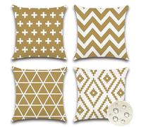 JOTOM Set of 4 Waterproof Cushion Covers 45x45 cm Outdoor Throw Pillow Covers 18x18 Inch Modern Geometric Decorative Pillow Cases for Patio Garden Porch Bench Sofa Indoor Bed (Khaki)