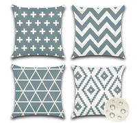 JOTOM Set of 4 Waterproof Cushion Covers 45x45 cm Outdoor Throw Pillow Covers 18x18 Inch Modern Geometric Decorative Pillow Cases for Patio Garden Porch Bench Sofa Indoor Bed (Grey)