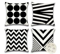 JOTOM Set of 4 Waterproof Outdoor Cushion Covers 40x40 cm Decorative Throw Pillow Covers 16x16 Inch Modern Geometric Decor Cushion Cases for Patio Garden Porch Bench Sofa Indoor Bed (Black)