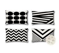 JOTOM Set of 4 Waterproof Outdoor Cushion Covers 40x60 cm Decorative Throw Pillow Covers 16x24 Inch Modern Geometric Decor Cushion Cases for Patio Garden Porch Bench Sofa Indoor Bed (Black)